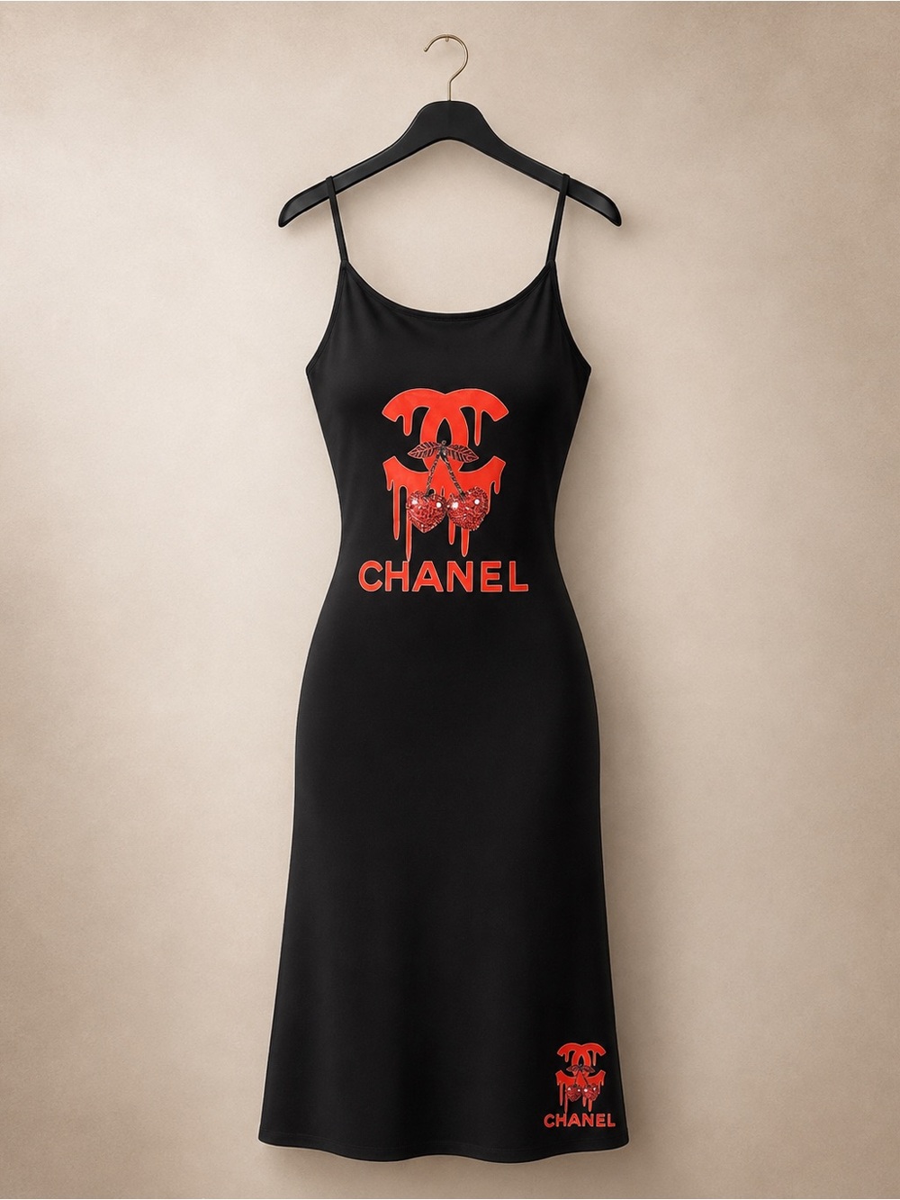 Black Bodycon Dress with Red Logo